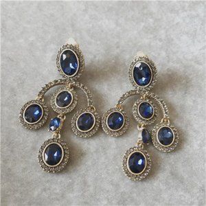 Oscar de la Renta Navy Crystal Clip-on Earrings